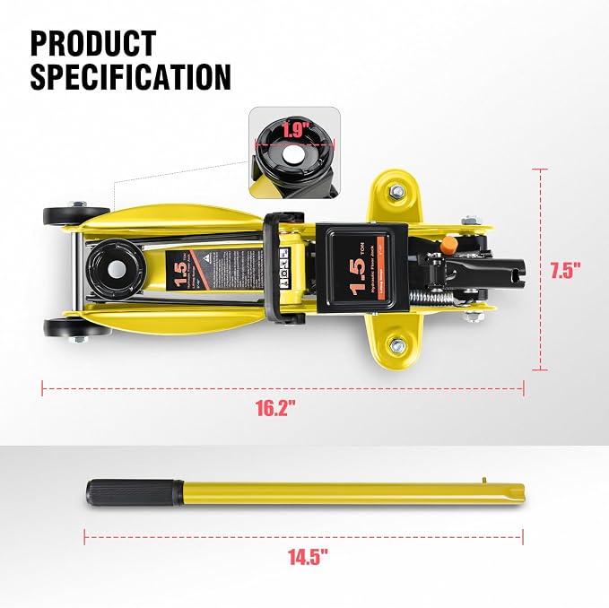DNA MOTORING Low Profile Hydraulic Trolley Service/Floor Jack, 1.5 Ton Capacity - Image 5