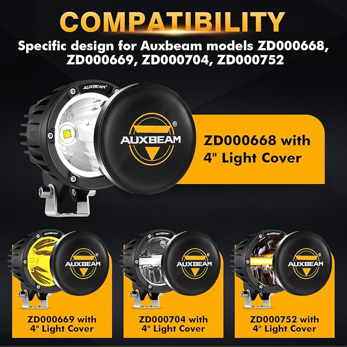 Auxbeam C4 Series 4 Inch Black Protective Light Covers, Round Offroad LED Pods - Image 2