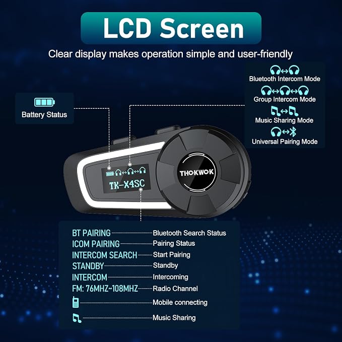 TK-X4SC Motorcycle Bluetooth Headset, 6 Riders 2000m Helmet Group Intercom - Image 7