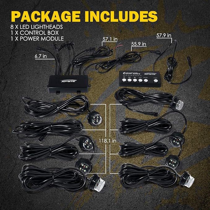 Xprite Amber LED Hideaway Strobe Lights Kit 20 Flashing Patterns w/Control - Image 7