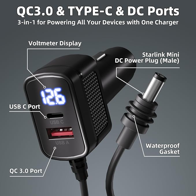 Starlink Mini Power Cable DC Cigarette Lighter Power Cable 10 Feet - Image 2
