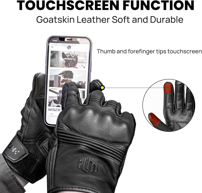 ILM Goatskin Leather Motorcycle Motorbike Powersports Racing Gloves Touchscreen - Image 3