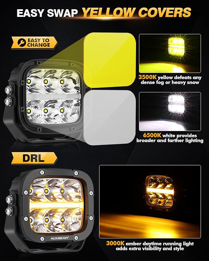 Auxbeam XP-Ultra Series 5 Inch Cube Offroad Lights, Amber DRL Function - Image 3