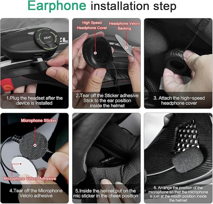 EJEAS Q8 2PC Motorcycle Bluetooth Headset, Upgraded Mesh 3.0 Intercom System - Image 9
