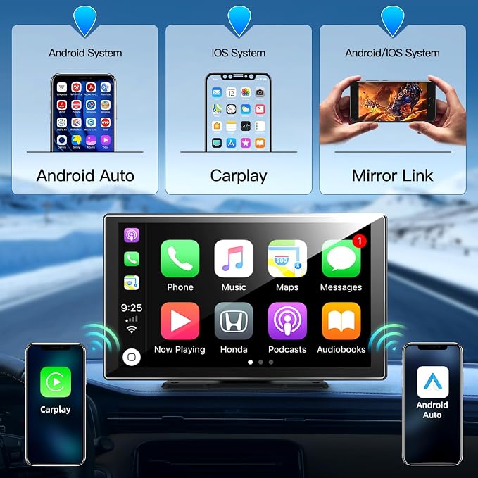 9 inch Wireless Apple Carplay and Android Auto, 4 Core IPS Touch Screen Mirror - Image 5