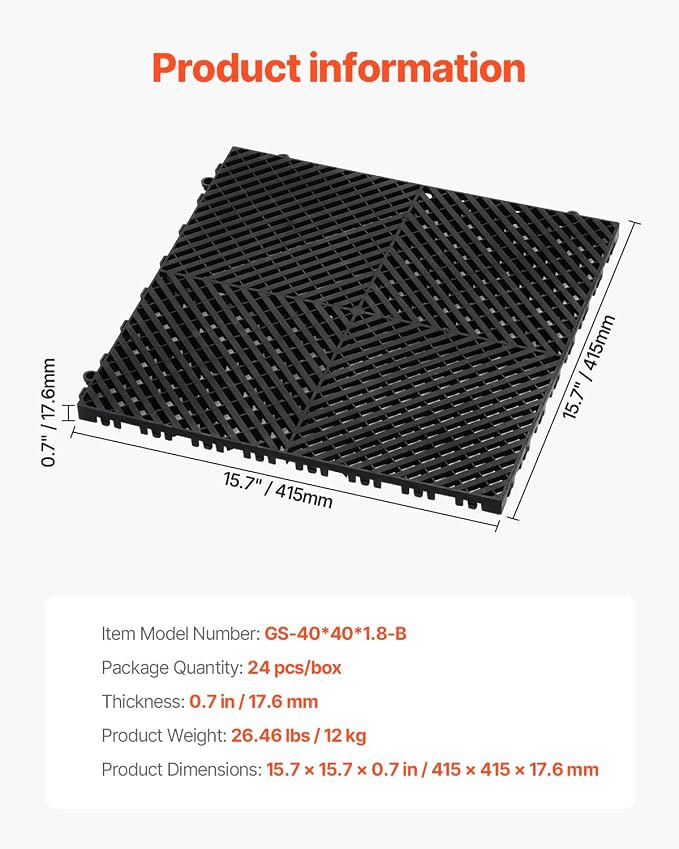 VEVOR Interlocking Drainage Mat, 15.7” x 15.7” Modular Interlocking Cushion - Image 7