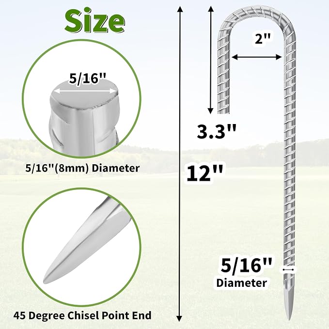 12 Inch Ground Stakes Heavy Duty J Hook 30-Pack Metal Spikes Galvanized Ground - Image 2