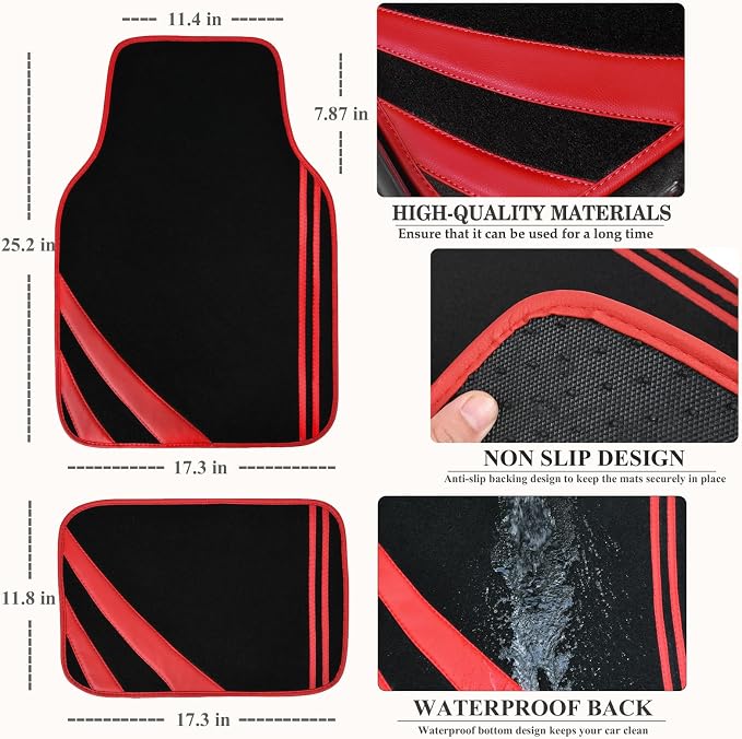CAR PASS Red Edge Leather Car Floor Mats, Universal Waterproof Car Mats - Image 2