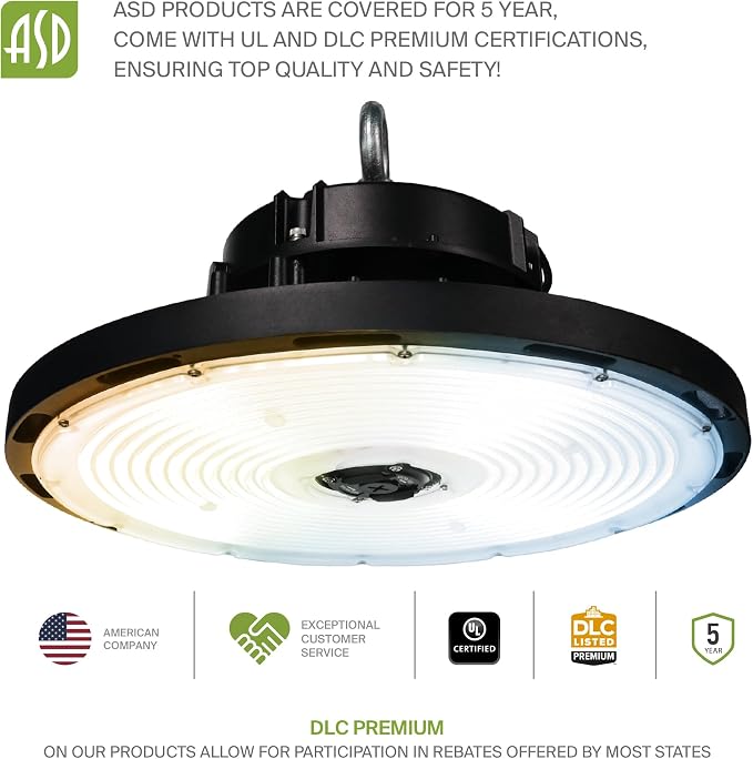 ASD LED High Bay UFO Light Fixture, Commercial Shop Lighting | 3CCT, IP69K - Image 9