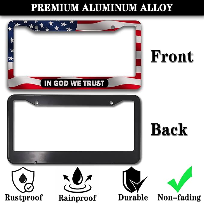 License Plate Frames Multicolor License Plate Holder American Flag in God We - Image 3