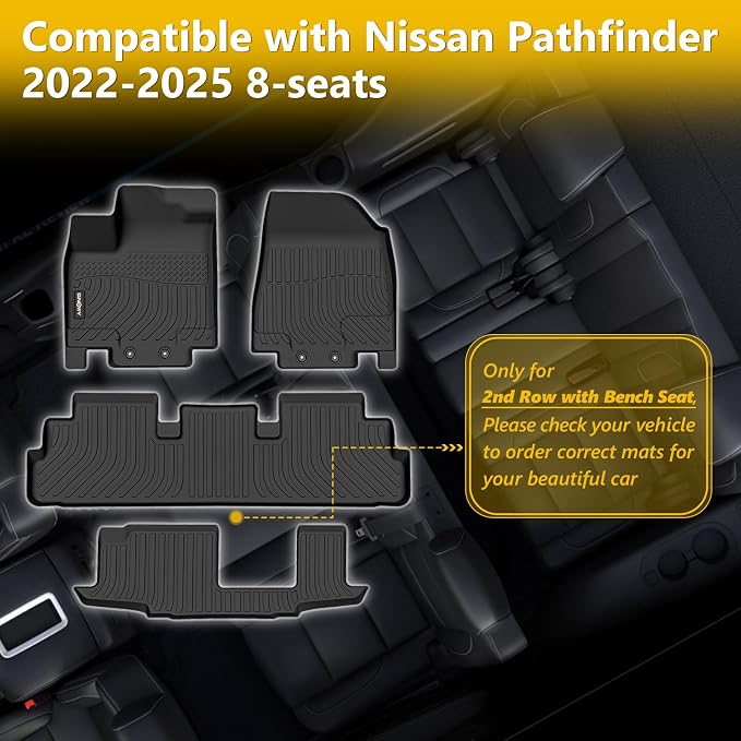 GINOWY-Floor Mats for Nissan Pathfinder 8 Passenger 2022-2024 2025 & Infiniti - Image 5
