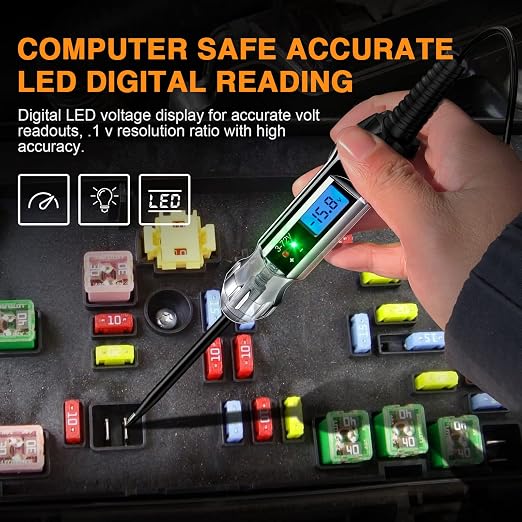 Heavy Duty 3-72V Backlit Digital LCD Circuit Tester, Automotive Test Light - Image 6
