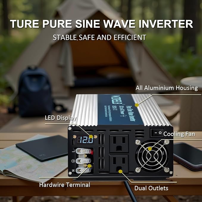 WZRELB 3500W Pure Sine Wave Inverter, Car Power Inverter 12V DC to 110V 120V AC - Image 2