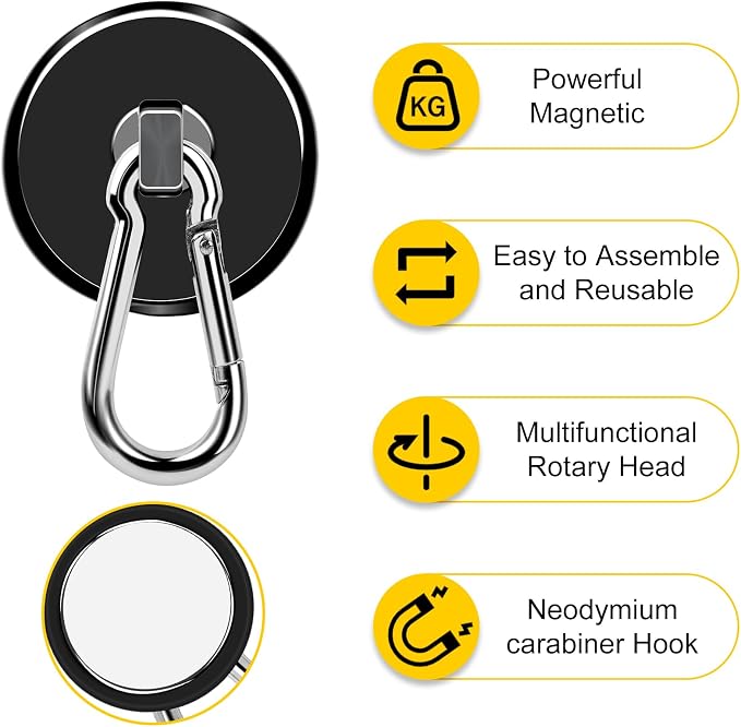 DIYMAG Black Magnetic Hooks, 150LBS Strong Heavy Duty Neodymium Magnet Hooks - Image 3