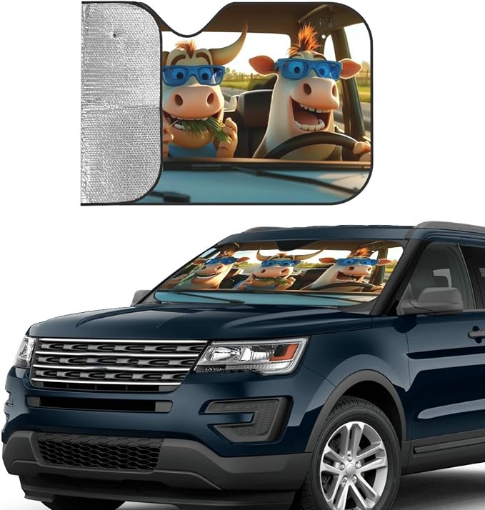 Funny Cow Car Sun Shade Windshield Sunshade Foldable Front Window Shield Cover - Image 3