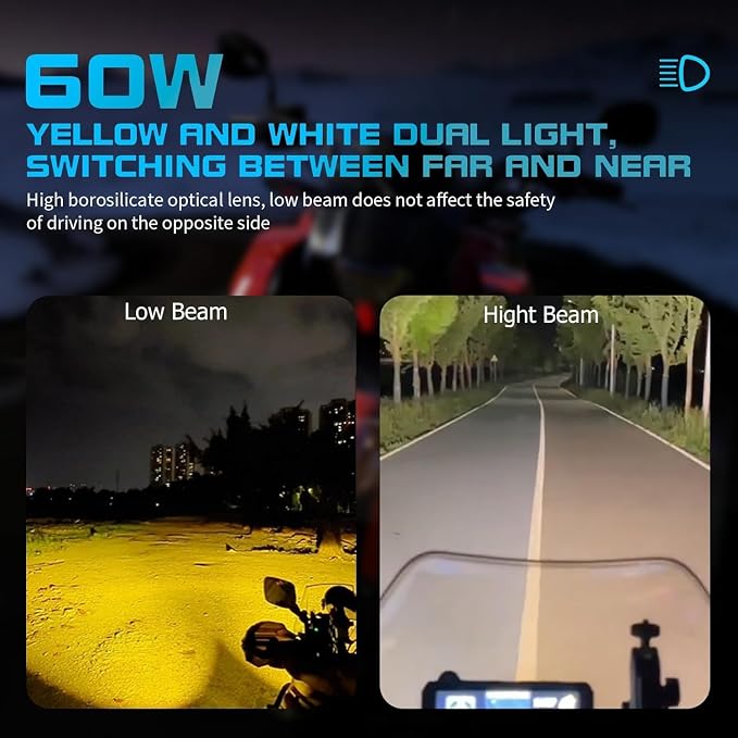 Motorcycle Auxiliary LED Light Driving Spotlights White/Amber Fog Lights - Image 2