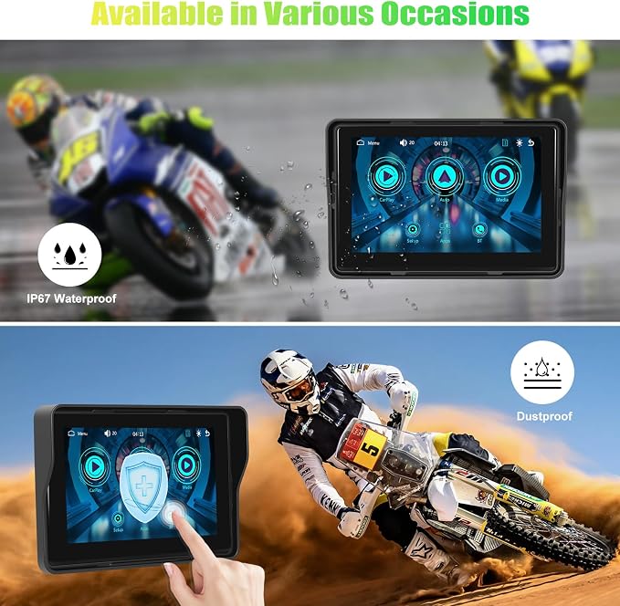 CAMECHO Motorcycle CarPlay Screen, Touch Screen Car Stereo Support Dual - Image 4