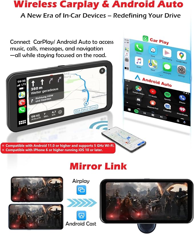 NikoMaku Wireless Carplay Screen, Portable Android Auto Car Stereo - Image 5