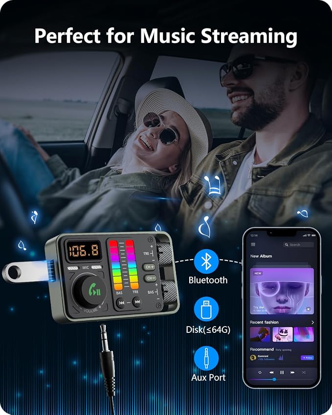 LENCENT Bluetooth Car Adapter, PD20W and QC18W Fast Charger, Dual Mics - Image 5