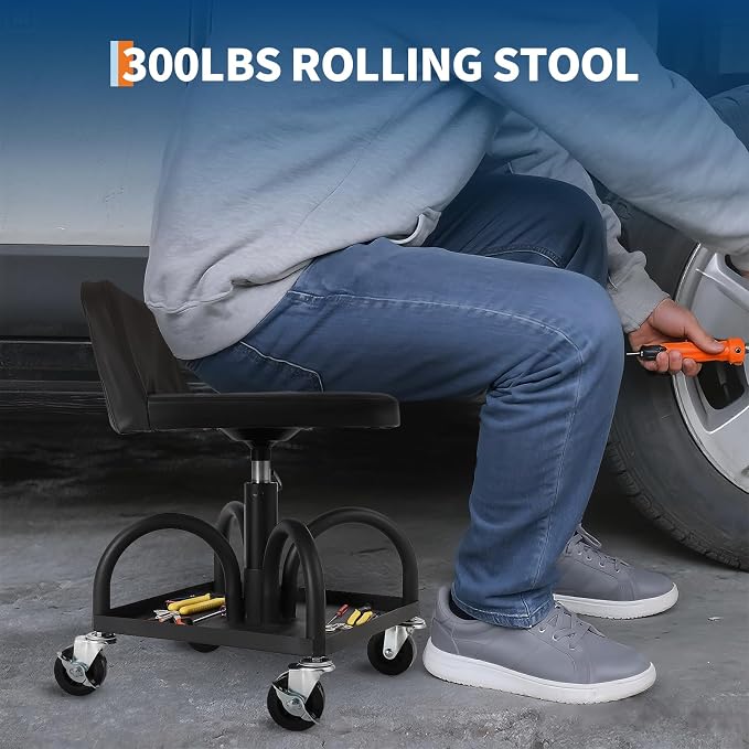 Garage Stool, 19”-25” Adjustable Rolling Mechanic Stool - Image 3