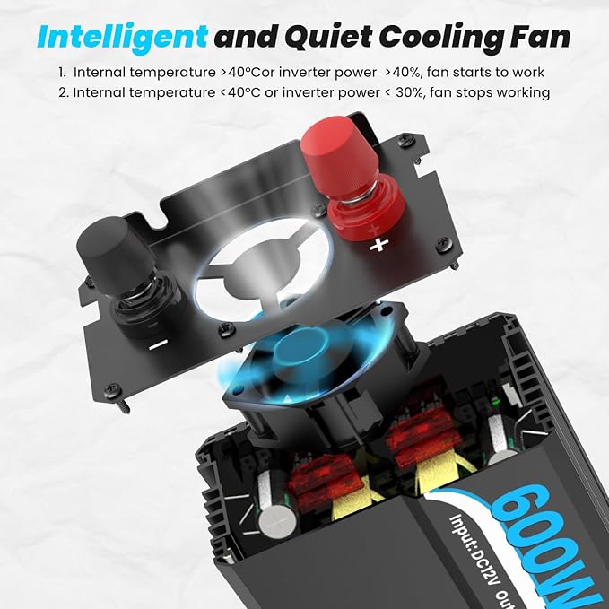 600W Power Inverter Pure Sine Wave Inverter 12V DC to 120V AC Converter - Image 6