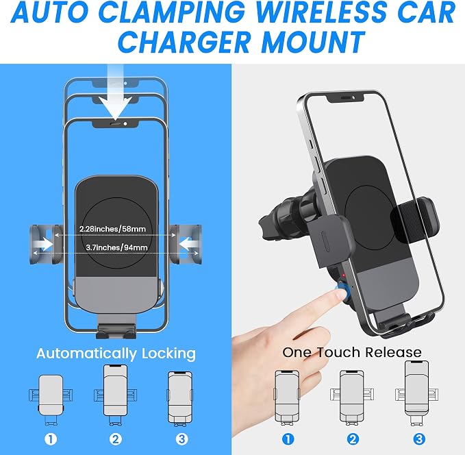 Wireless Car Charger, Fast Charging 15W Auto Clamping Car Charger Phone Holder - Image 5