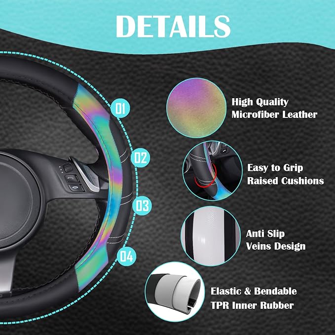 CAR PASS Line Rider Microfiber Leather Sporty 14.5-15 inch Steering Wheel Cover - Image 4