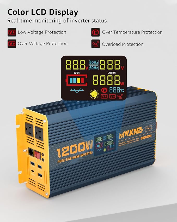 1200 Watt Pure Sine Wave Power Inverter DC 12V to 110V AC Converter - Image 3
