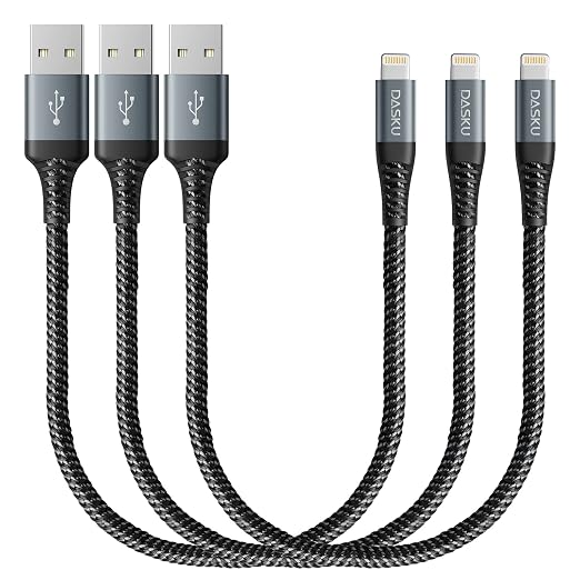 Short Lightning Cable 1FT 3Pack 12 inch iPhone Charger USB Fast Nylon Braided by Dasku
