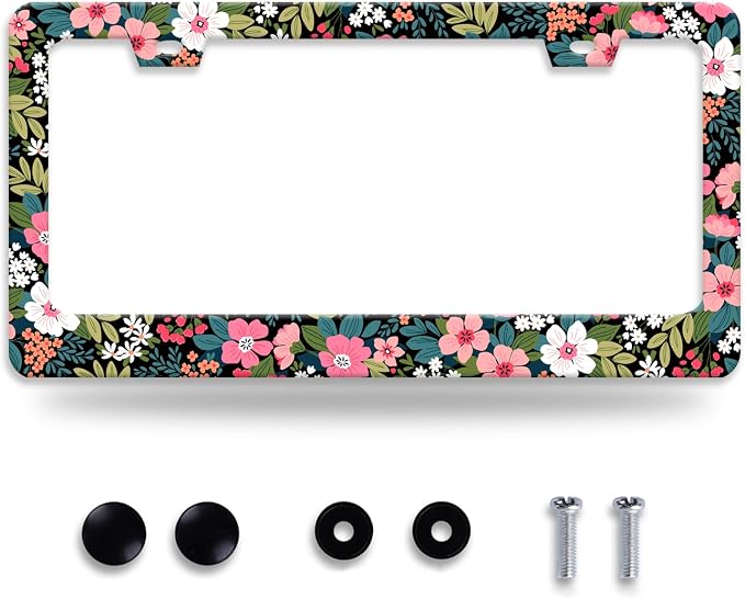 Folk Art Flowers License Plate Frame Beautiful Floral License Plate Holder by NEWCOCO