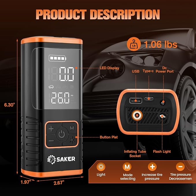 Saker Tire Inflator Portable Air Compressor - Image 5