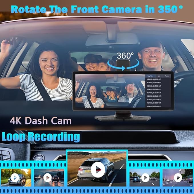 Wireless Carplay Screen for Car 10.26" 4K 360 Rotation Dash Cam Carplay&Android - Image 2