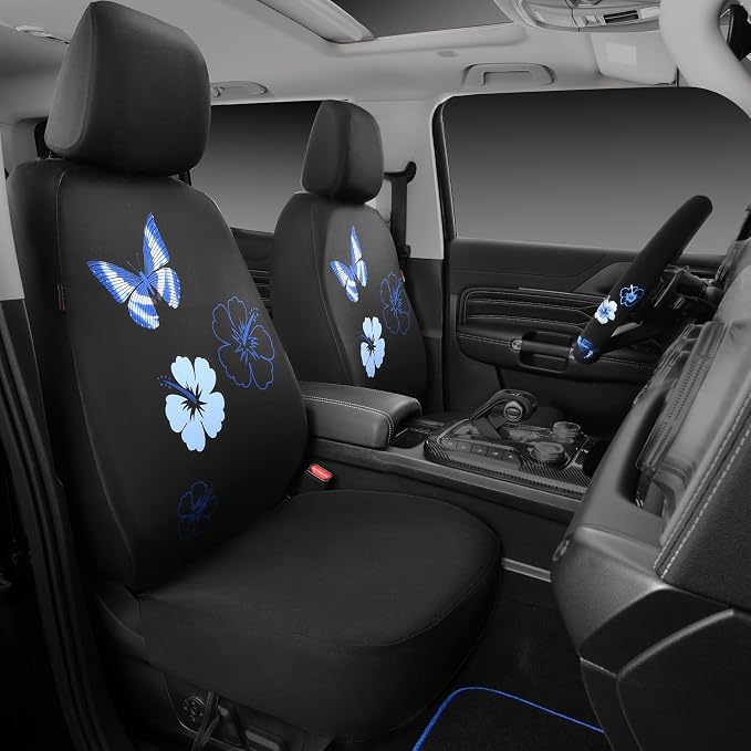 CAR PASS Blue Butterfly Car Seat Covers Full Set, Embroidered Flower Waterproof - Image 2