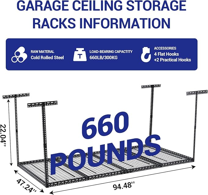 4x8 FT Overhead Garage Storage Rack, Steel Ceiling Storage Rack - Image 3
