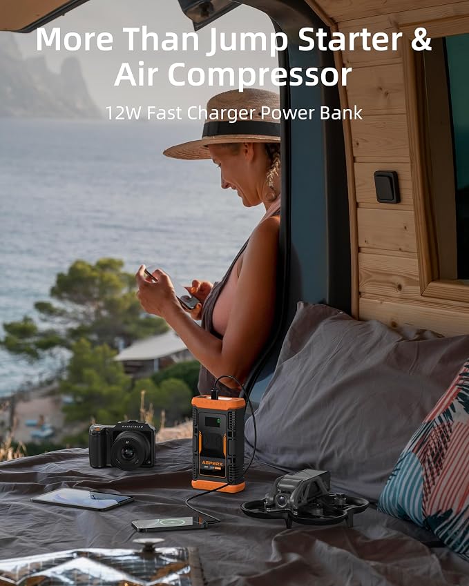 ASPERX Jump Starter with Air Compressor, 【Upgrade & Safety Certs】10L Gas/8L - Image 7