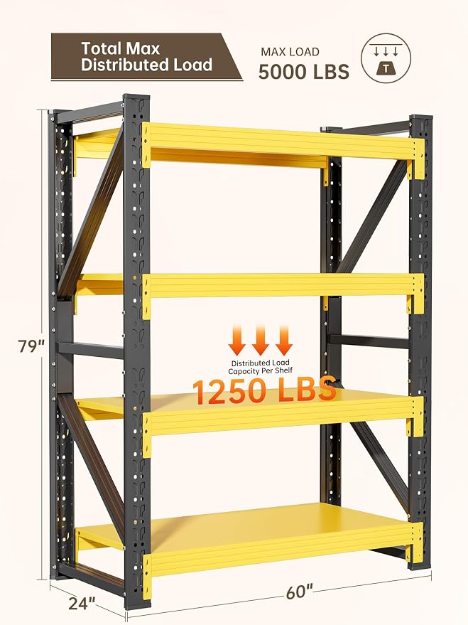4-Tier Storage Shelves, Adjustable Industrial Metal Shelf System, 000lbs - Image 3