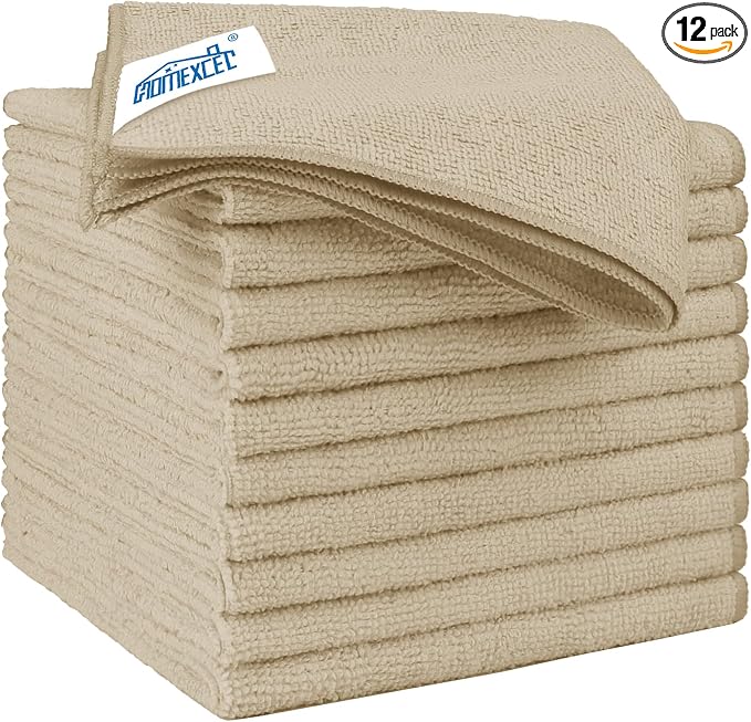 HOMEXCEL Brown Microfiber Cleaning Cloth 12 Pack, 12.5 x 12.5 inch Microfiber by HOMEXCEL