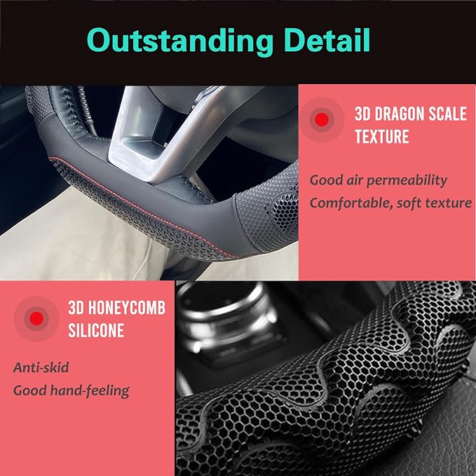 PINCTROT D Shaped 14.5-15 Inch Steering Wheel Cover Great Grip - Image 3