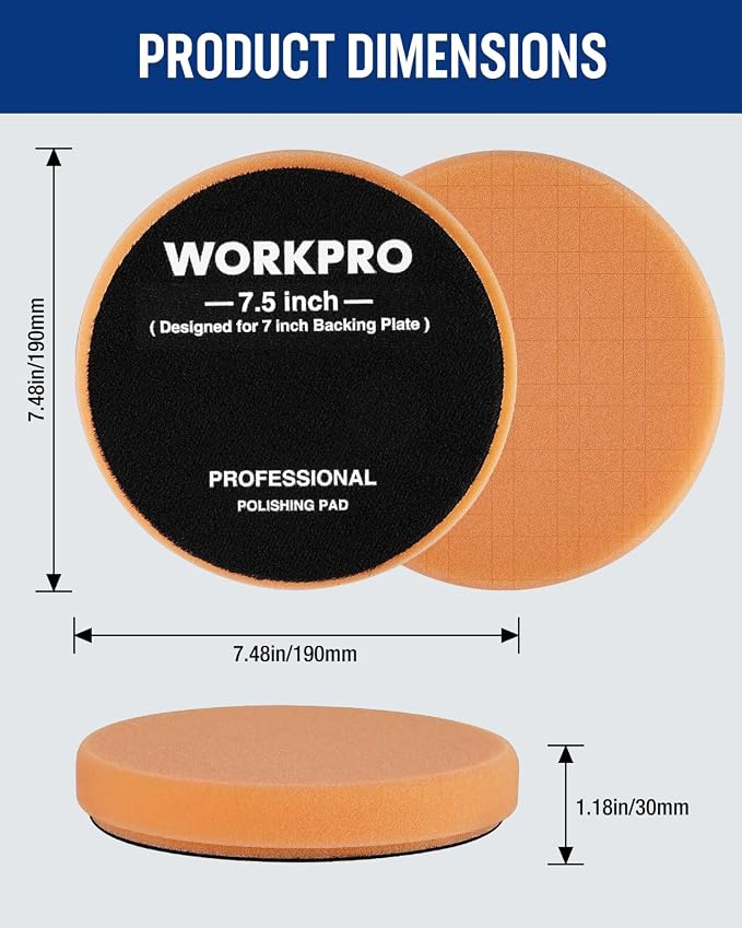 WORKPRO 7.5 Inch Buffing Sponge Pads, Cutting Polishing Pad Kit - Image 2