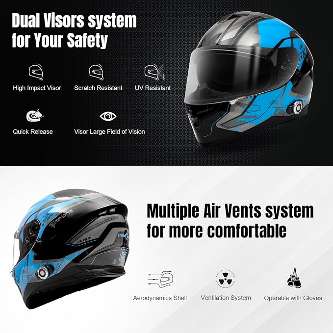 FreedConn BM12 Bluetooth Full Face Motorcycle Helmet - Image 3