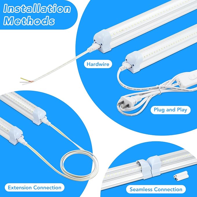 T8 LED Shop Lights 4FT, 4 Pack LED Garage Lights 50W 9600LM 6000K, Linkable - Image 3