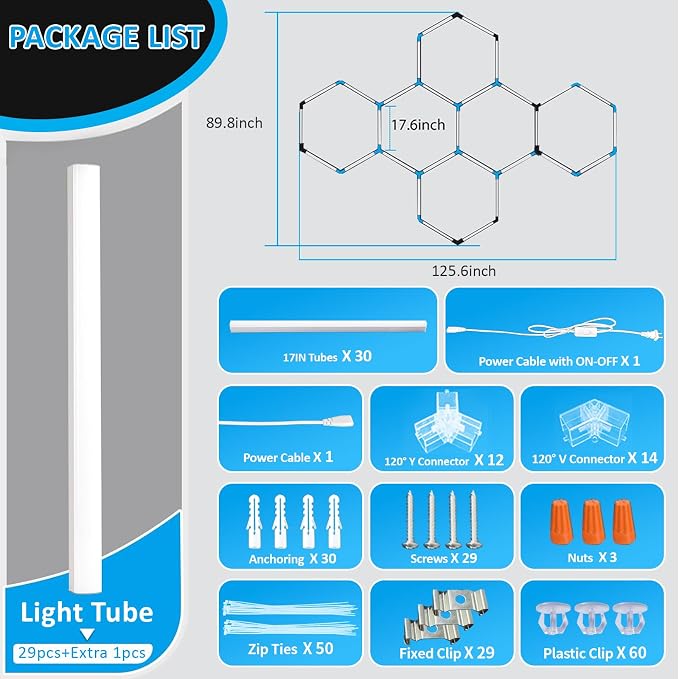 tewei Hexagon LED Garage Light, 6 Grids Hexagon Car Detailing Lighting Fixture - Image 4