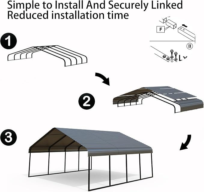 Heavy Duty Metal Carport 20x20 ft Galvanized Steel Frame RV Carport Storage All - Image 6