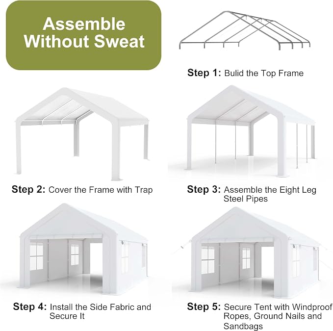 10x20ft Carport Heavy Duty, Portable Garage - Image 3