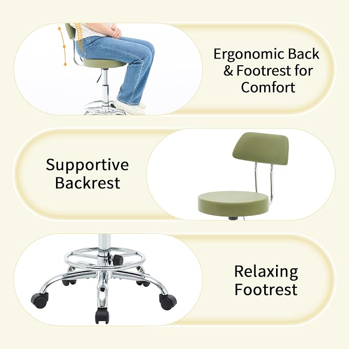 Height Adjustable Stool 19.5’’-26.6’’, Rolling Chair - Image 5