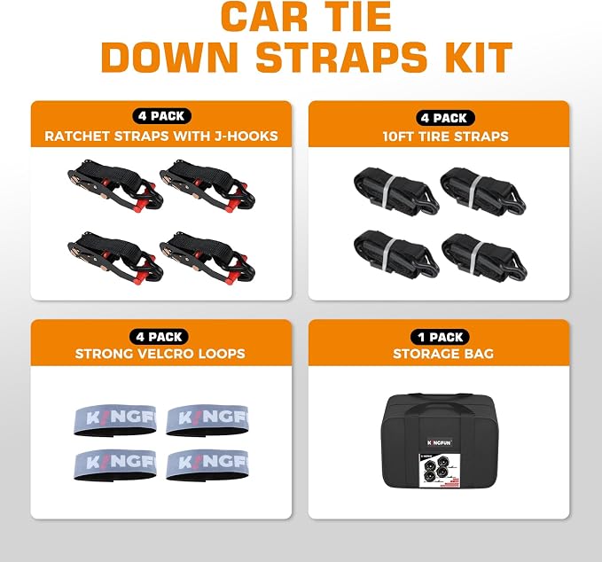 Kingfun Heavy Duty Car Tie Down Straps - Image 6