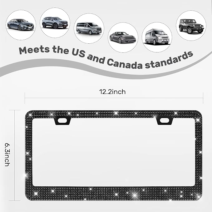 2 Pack License Plate Frames for Women, Sparkly Rhinestone Diamond Car - Image 6