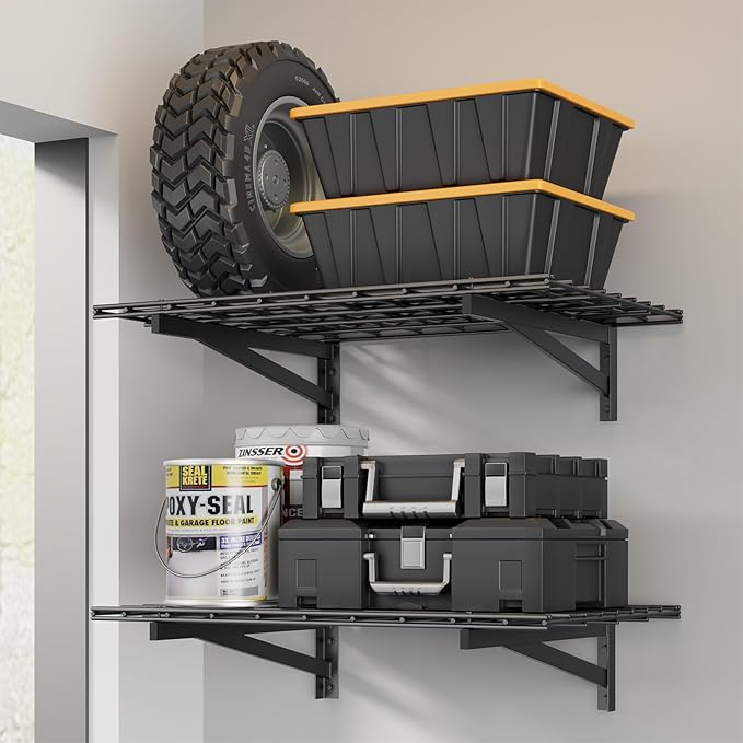 2 Pack Heavy Duty Garage Wall Shelving Set, Wall Mounted Garage Shelves 500lbs by Jusgym