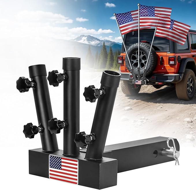 Heavy Duty Three Hitch Flag Holder, Trailer Hitch Flag Pole Holder, Fits 2" by Sidasu