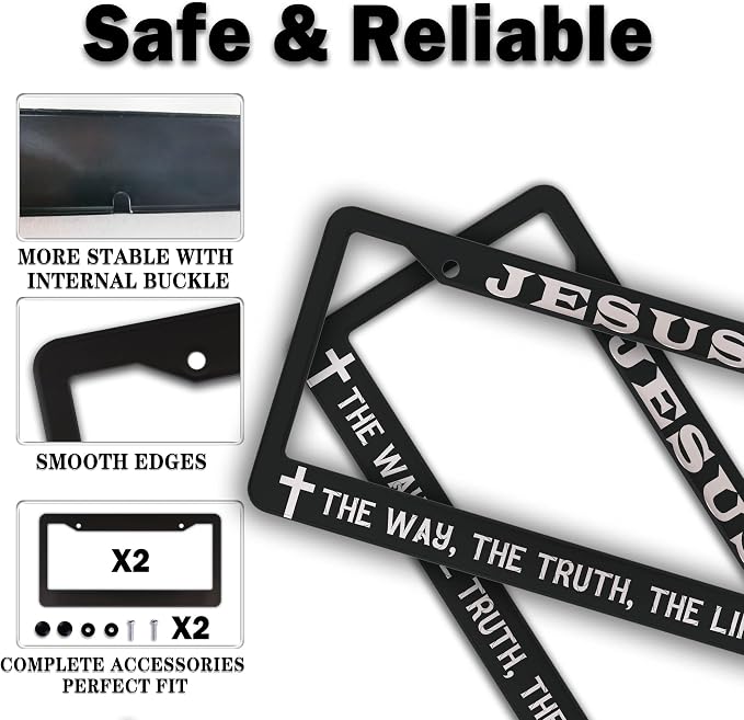 License Plate Frames Black and White Car Plate Frames Jesus The Way The Truth - Image 4